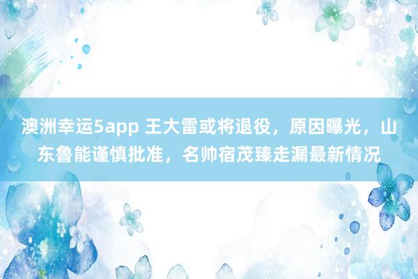 澳洲幸运5app 王大雷或将退役，原因曝光，山东鲁能谨慎批准，名帅宿茂臻走漏最新情况